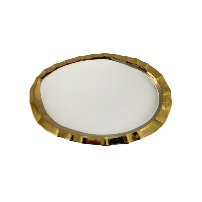 PLATO DE CERÁMICA REDONDO BLANCO/DORADO 38.5X26X2CM