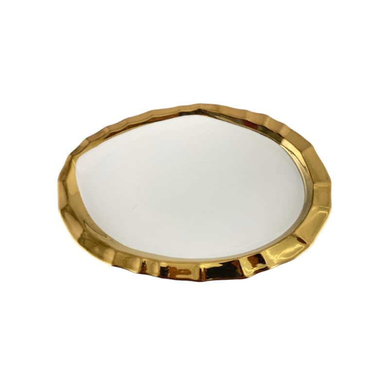 PLATO DE CERÁMICA REDONDO BLANCO/DORADO 33X22.5X2CM
