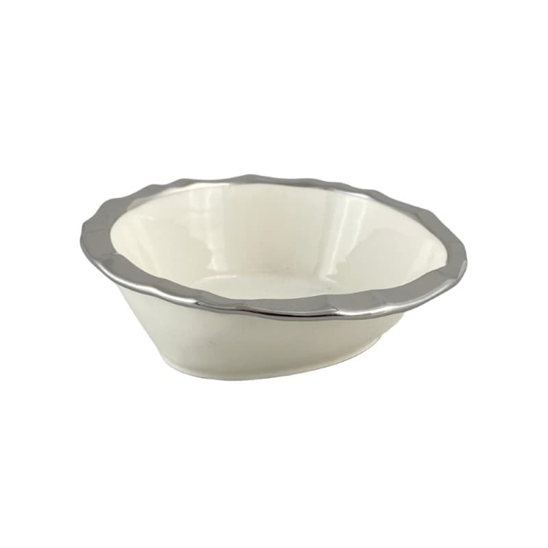 BOWL DE CERÁMICA BLANCO/PLATEADO 300ML 15.5X15X5CM