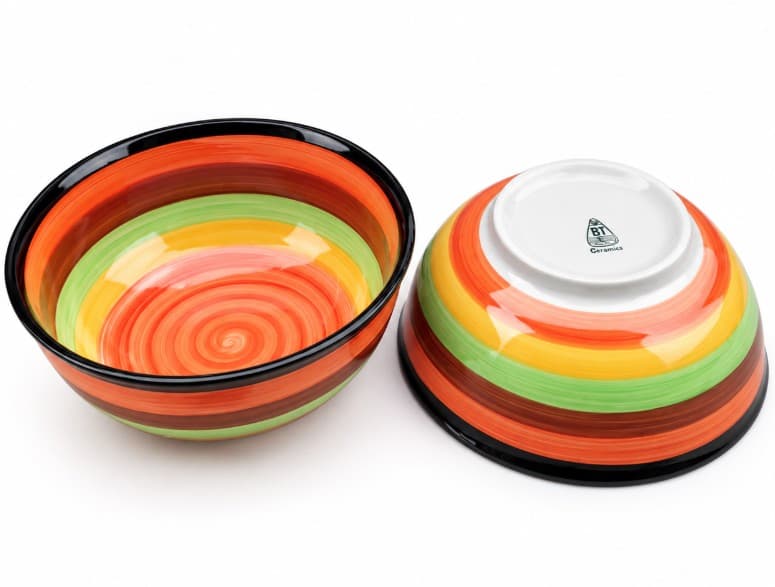 BOWL DE CERÁMICA NARANJA, VERDE Y NEGRO 7"