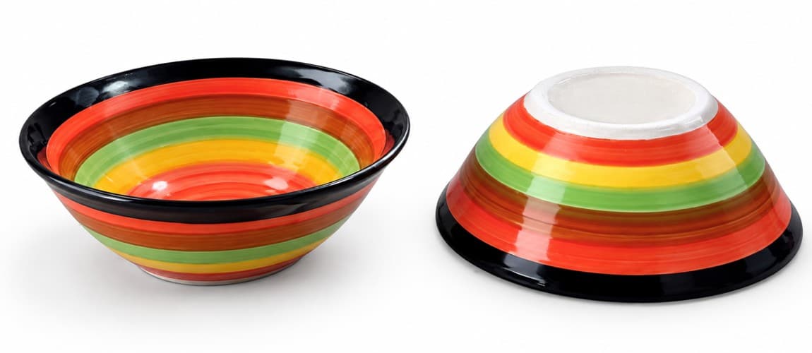 BOWL DE CERÁMICA NARANJA, VERDE Y NEGRO 5"