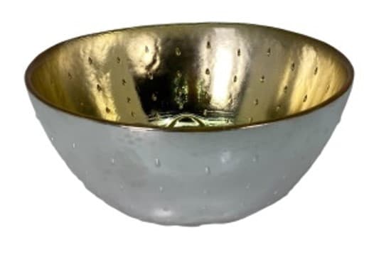 BOWL DE VIDRIO PLATEADO CON DORADO 15X15X6CM