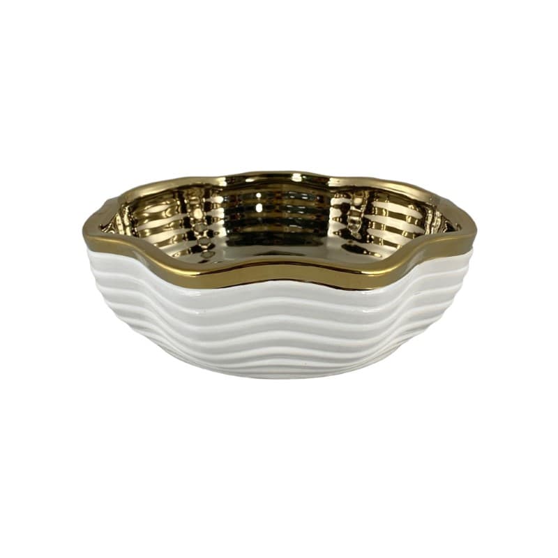 BOWL DE CERÁMICA BLANCO/DORADO24X24X8CM