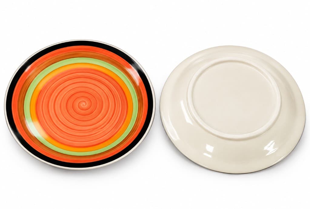 PLATO DE CERÁMICA REDONDO NARANJA, VERDE Y NEGRO 10.5"