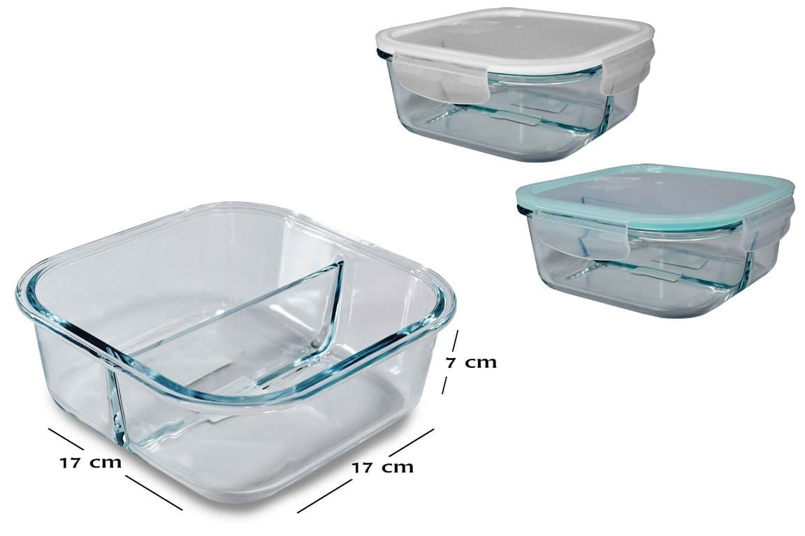 ENVASE DE VIDRIO RECTANGULAR CON DIVISION
