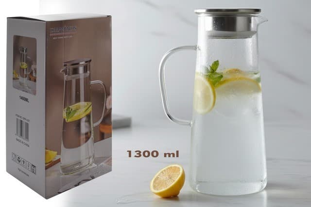 JARRA DE VIDRIO CON TAPA DE ACERO 1.3 LITROS
