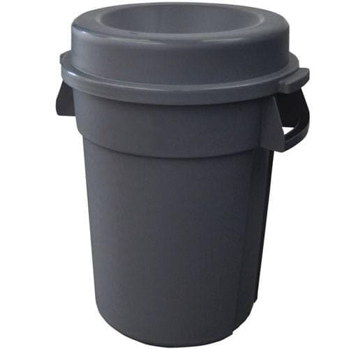 BASURERO GRIS CON TAPA TIPO EMBUDO 120 LITROS