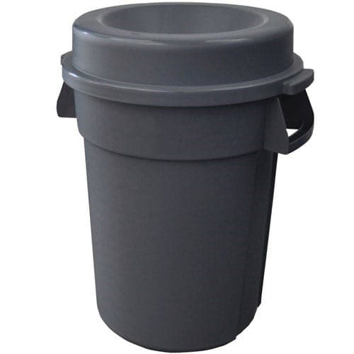 BASURERO GRIS CON TAPA TIPO EMBUDO 80 LITROS