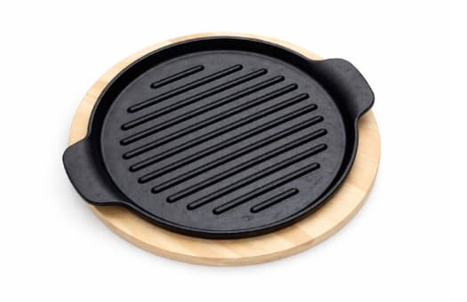 PLATO DE HIERRO REDONDO CON BASE DE MADERA 27 CM