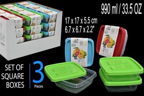 ENVASES DE PLÁSTICO CUADRADO 990 Ml / 33.5 Oz SET 3 PZAS