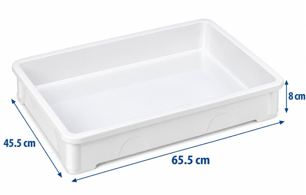 Bandeja rectangular plastica blanca 45.5x65.5x8 cm
