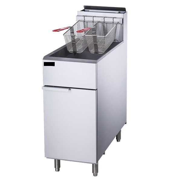 FREIDORA A GAS 1 TANQUE 2 CESTAS 23 LITROS / 50 LIBRAS 4 QUEMADORES CHEFS FACTORY