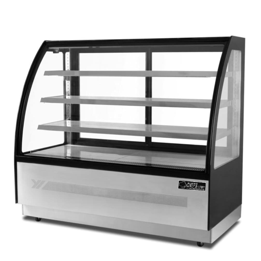 VITRINA REFRIGERADA CURVA 90x75x135 CHEFS FACTORY VOLTAJE 110V/60HZ