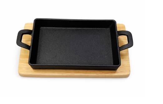 PLATO DE HIERRO FORJADO CON BASE DE MADERA 20X12.5 CM / 8X5"