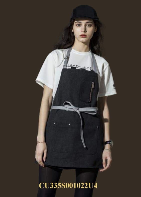 DELANTAL COMPLETO NEGRO/GRIS CON BOLSILLOS CHECKEDOUT