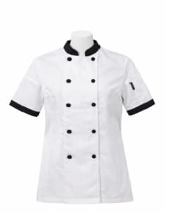CHAQUETA BLANCA DAMA MANGA CORTA BOTON NEGRO L