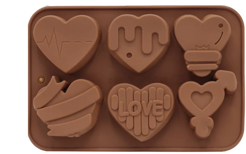 MOLDE DE SILICONA DE 6 CORAZONES 17X12 CM