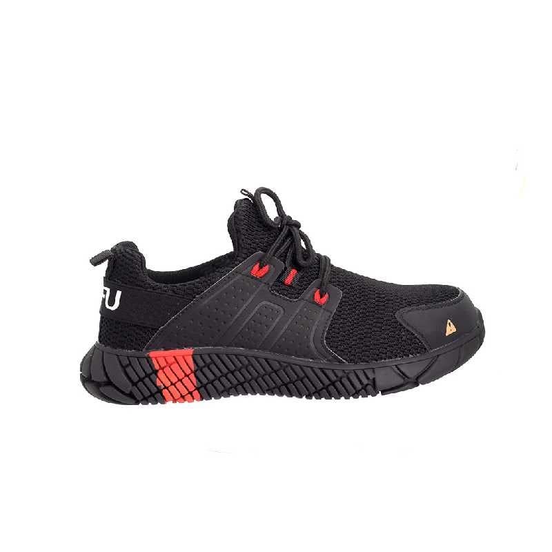 ZAPATO DE TRABAJO PARA CABALLERO, CON PUNTA ANTIGOLPE, MATERIAL ANTICORTE E IMPERMEABLE, SUELA ANTIRESBALANTE, COLOR: NEGRO/ROJO TALLA: 41
