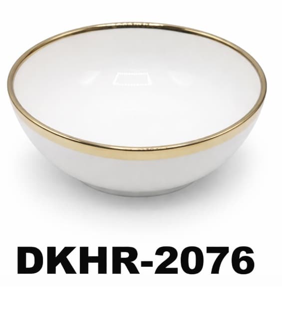 BOWL DE CERÁMICA BLANCO CON BORDE DORADO 8"