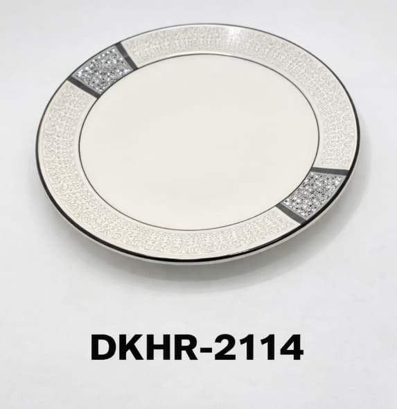 PLATO DE CERÁMICA REDONDO BLANCO CON PLATEADO 10.5"