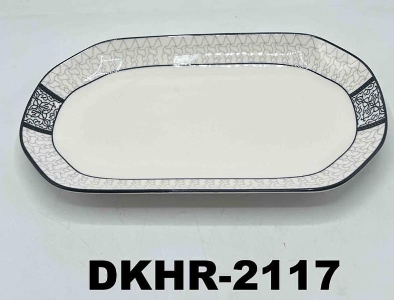 PLATO DE CERÁMICA RECTANGULAR BLANCO CON PLATEADO 27 CM