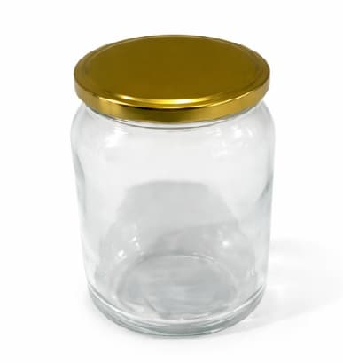 FRASCO DE VIDRIO CON TAPA DORADA 480 ML