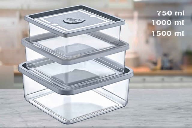 ENVASES DE PLÁSTICO CUADRADO SET DE 3 PZAS 750, 1000 Y 1500 ML
