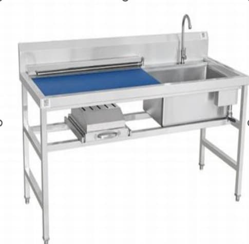 FREGADOR DERECHO INOX CON TABLA DE PICAR AZUL 1.50X70X90CM