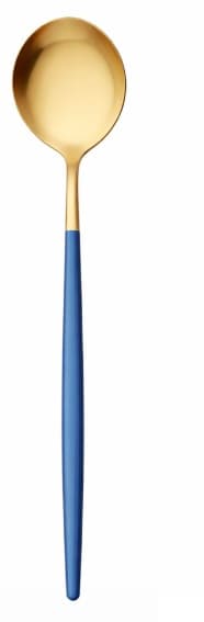 CUCHARA MESA DORADA / MANGO AZUL 21.5CM