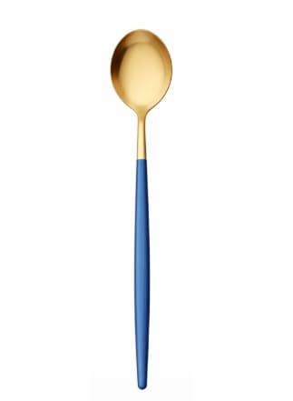 CUCHARA POSTRE DORADO / MANGO AZUL 12.9CM