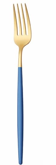 TENEDOR MESA DORADO / MANGO AZUL 20.7CM