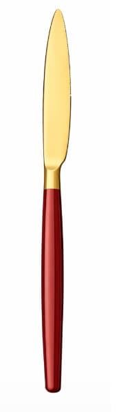 CUCHILLO MESA DORADO / MANGO ROJO 22CM