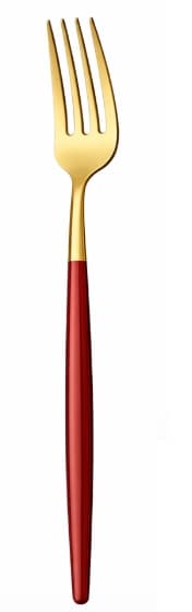 TENEDOR MESA DORADO / MANGO ROJO 20.7CM