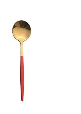 CUCHARA POSTRE DORADO / MANGO ROJO 12.9CM
