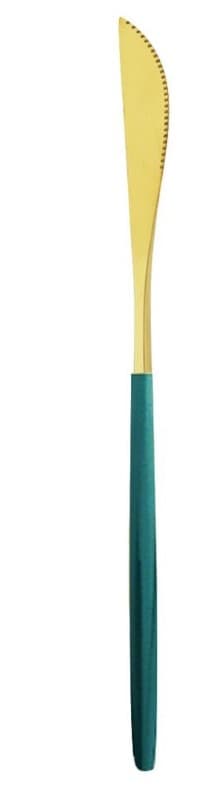 CUCHILLO MESA DORADO / MANGO VERDE 22CM