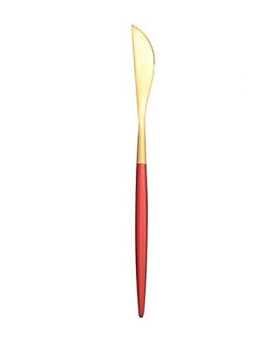 CUCHILLO MESA DORADO / MANGO ROJO 22CM