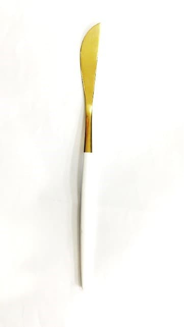 CUCHILLO MESA DORADO / MANGO BLANCO 22CM