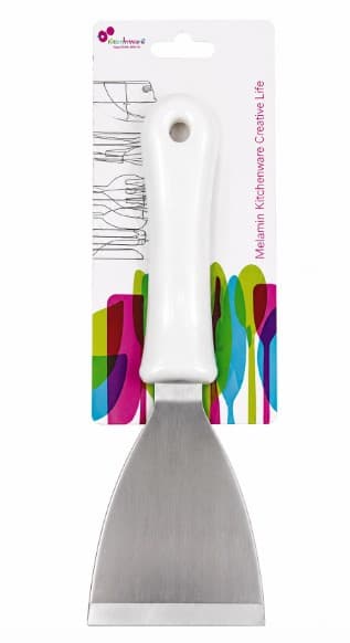 ESPATULA INOX CON MANGO DE PLÁSTICO BLANCO 25X12 CM
