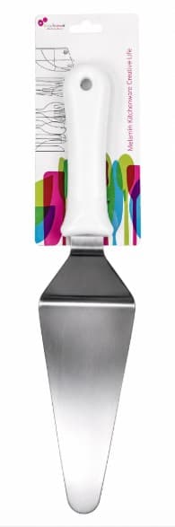 ESPATULA INOX PARA PASTEL CON MANGO DE PLÁSTICO BLANCO 28X9 CM