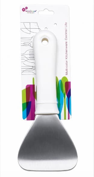 ESPATULA INOX CON MANGO DE PLÁSTICO BLANCO 21X9CM