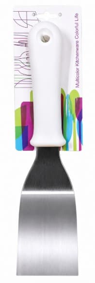 ESPATULA INOX ANGULAR CON MANGO DE PLÁSTICO BLANCO 28X9 CM