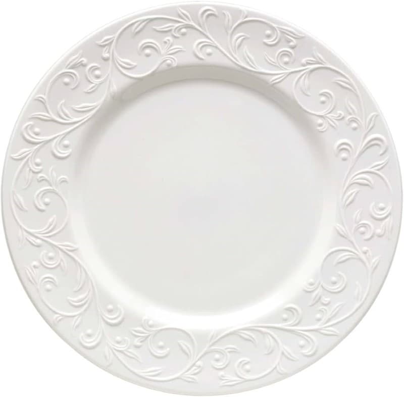 PLATO DE CERÁMICA REDONDO  BLANCO TALLADO 10.5"