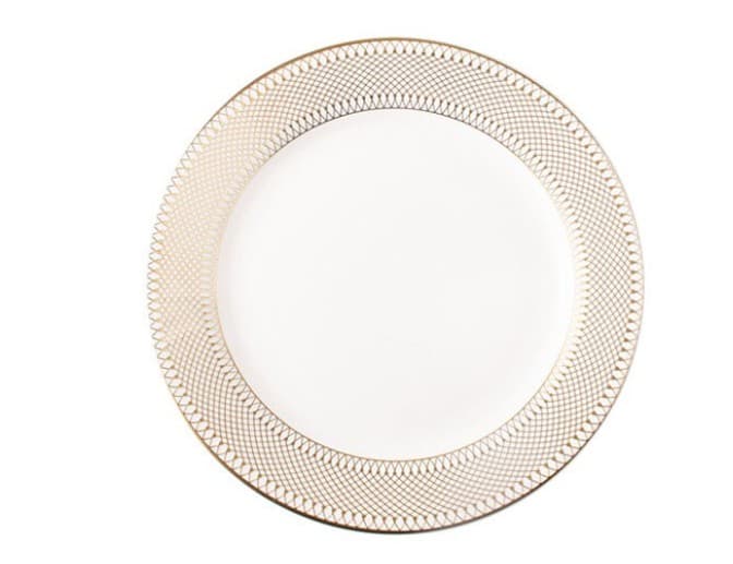PLATO DE CERÁMICA REDONDO BLANCO CON EL DORDE DORADO 10"