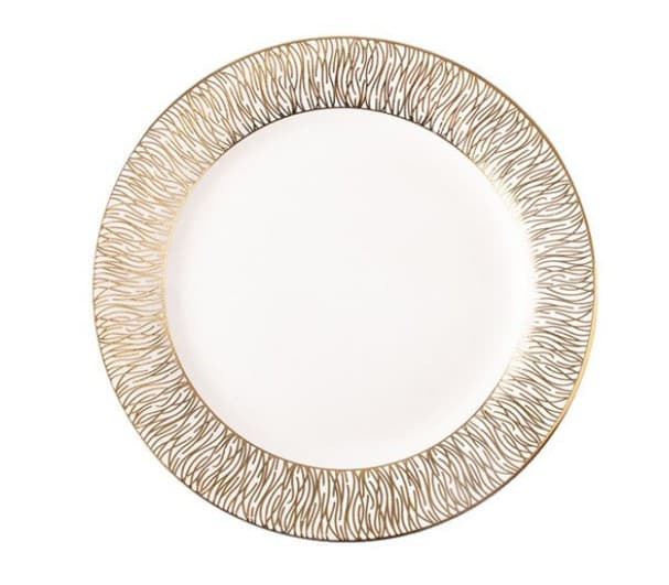 PLATO DE CERÁMICA REDONDO BLANCO CON EL DORDE DORADO 10"