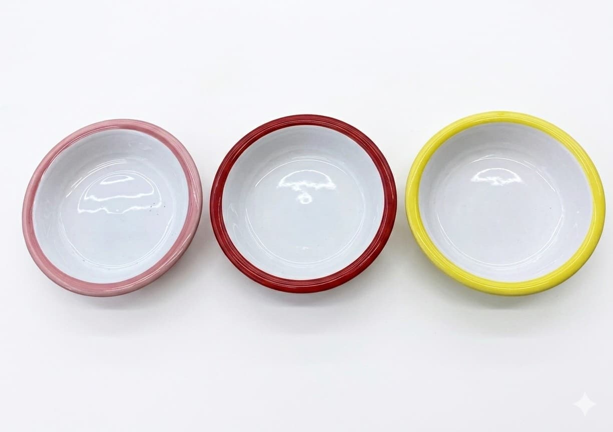 RAMEKIN DE CERÁMICA BLANCO CON BORDE AMARILLO 3.5" / 8.5x2 CM