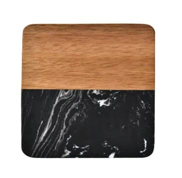 PORTAVASOS CUADRADO DE MADERA Y MARMOL NEGRO 10 CM