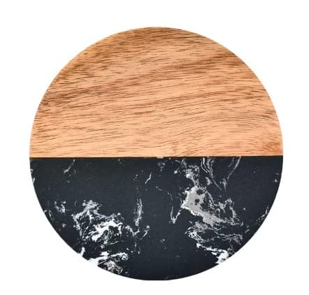PORTAVASOS REDONDO DE MADERA Y MARMOL NEGRO 10 CM