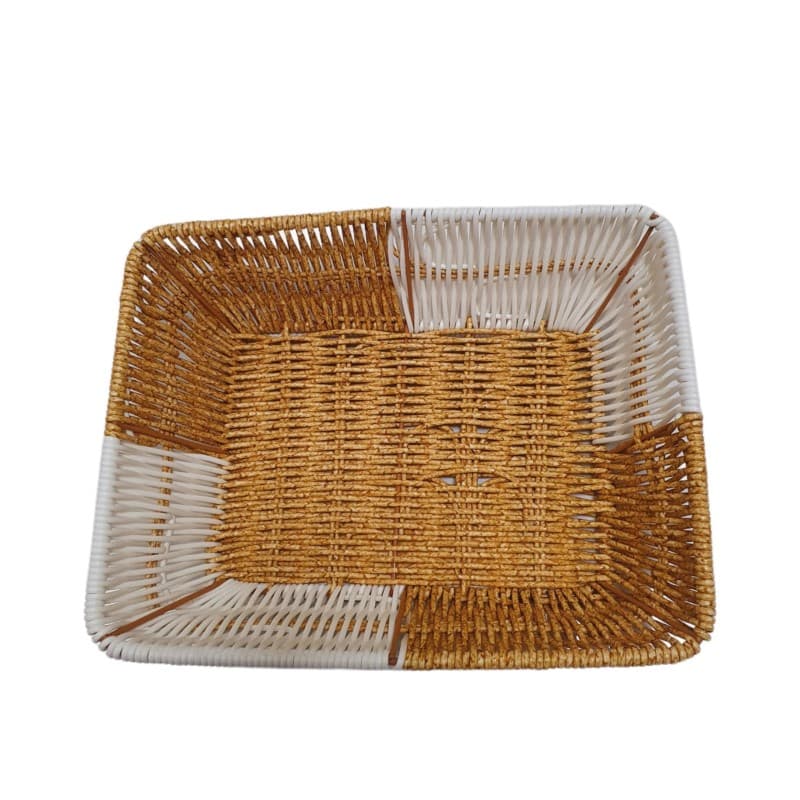 CANASTA TEJIDA RECTANGULAR MARRON Y BLANCO 20X26 CM