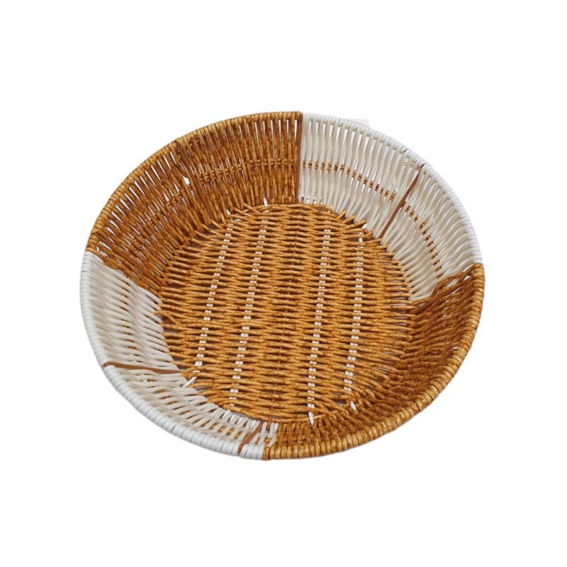 CANASTA TEJIDA REDONDA MARRON Y BLANCO 25 CM