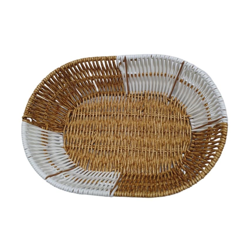 CANASTA TEJIDA OVALADA MARRON Y BLANCO 20X28 CM